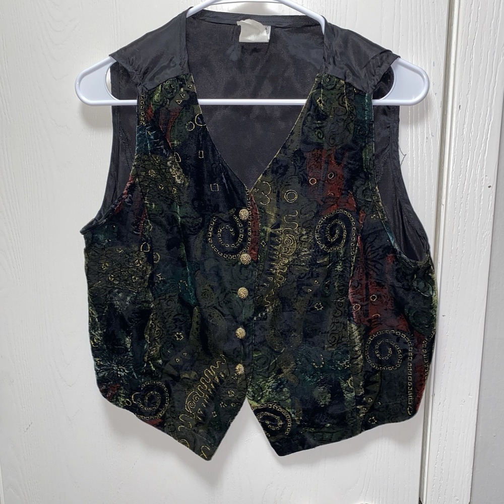 Vintage Sostanza Womens Large Paisley Boho Vest Felt  Pattern Button‎